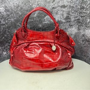 Furla Red Croc Embossed Leather Hobo in Excellent Condition.